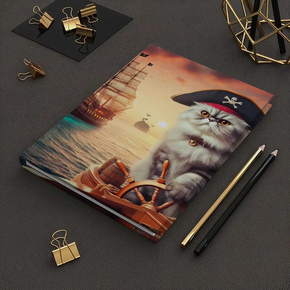 Persian Cat Pirate Ship Sunset Ocean – Notebooks