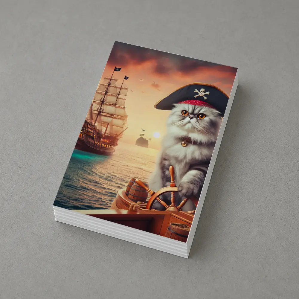 Persian Cat Pirate Ship Sunset Ocean – Postcards