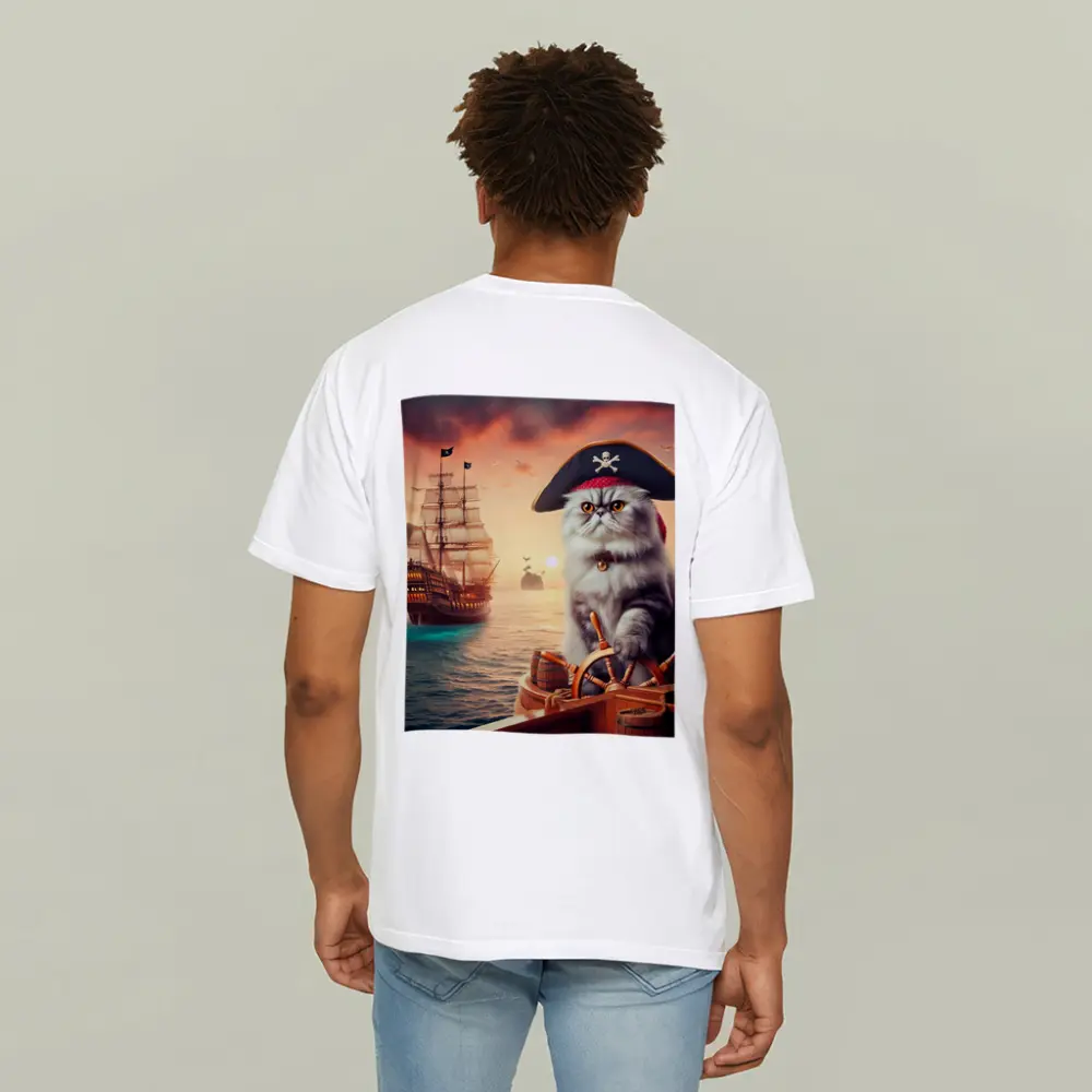 Persian Cat Pirate Ship Sunset Ocean – T-Shirts