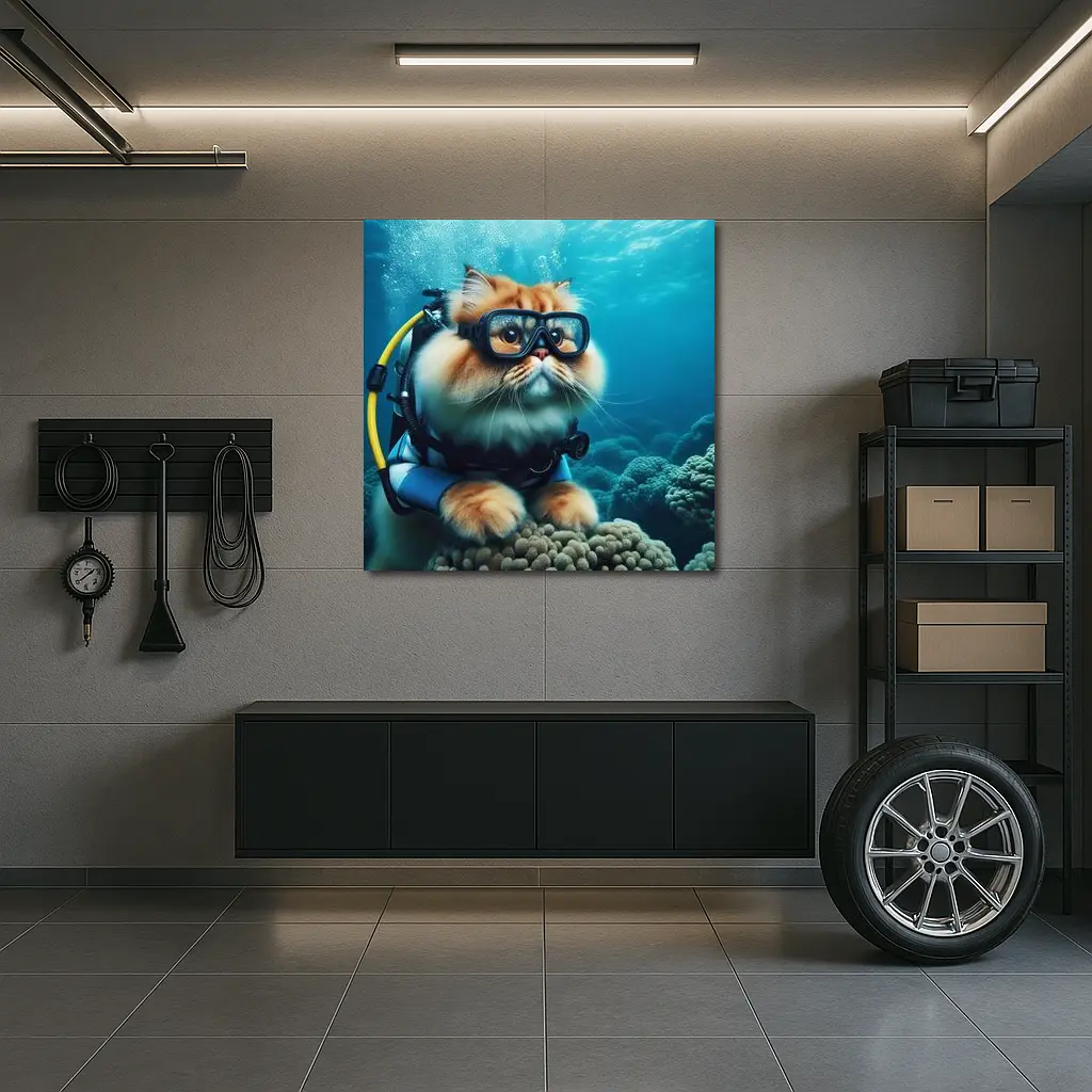 Persian Cat Scuba Diving Underwater Coral Reef – Wall Art