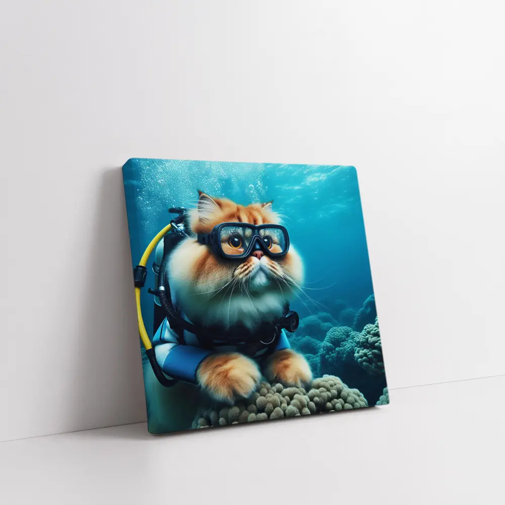 Persian Cat Scuba Diving Underwater Coral Reef – Wall Art
