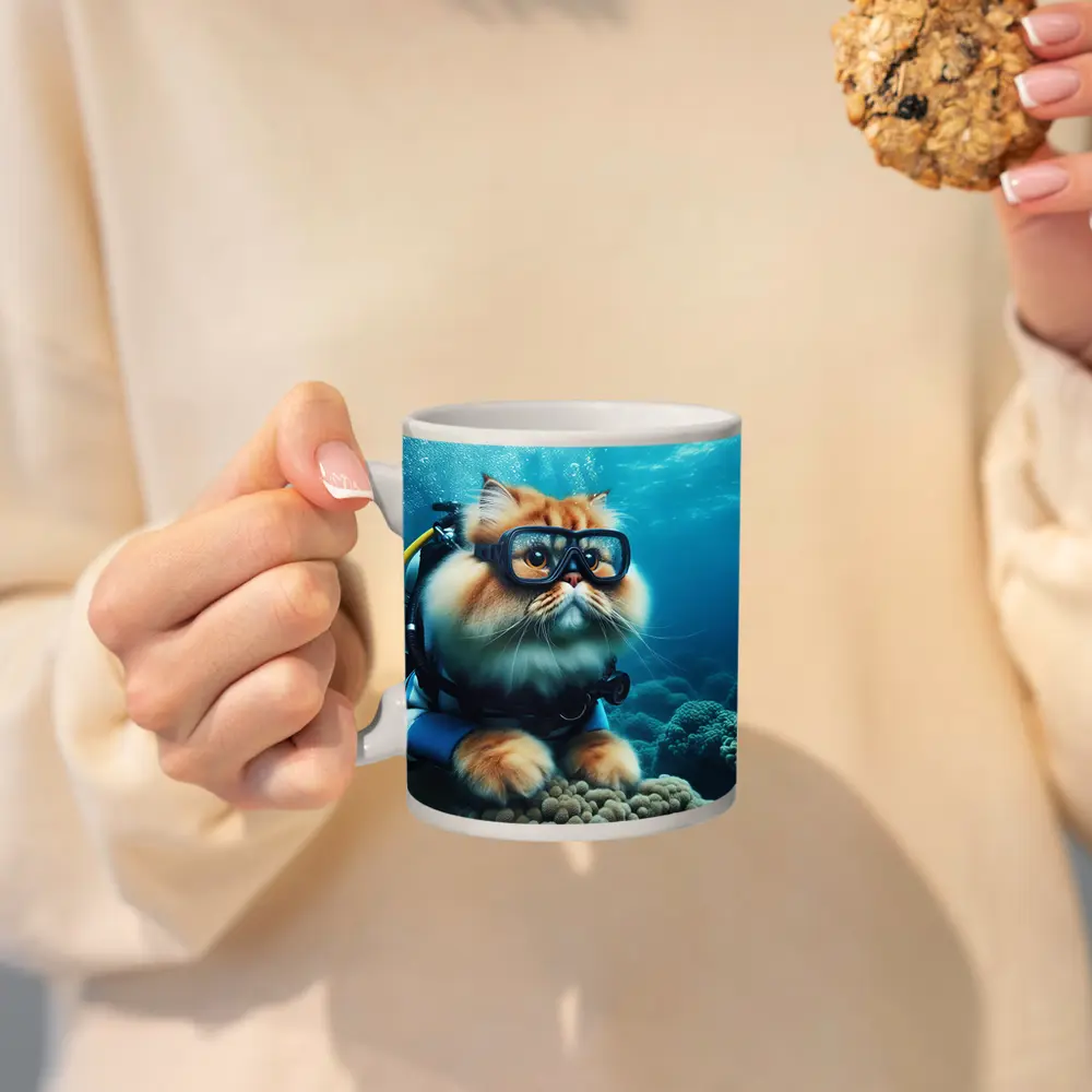 Persian Cat Scuba Diving Underwater Coral Reef – Mugs