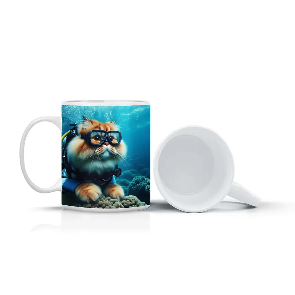 Persian Cat Scuba Diving Underwater Coral Reef – Mugs