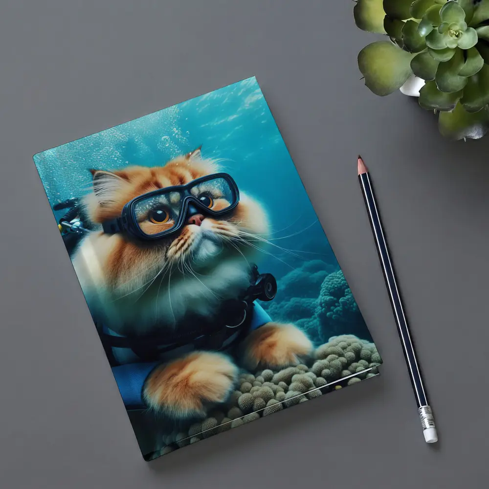 Persian Cat Scuba Diving Underwater Coral Reef – Notebooks
