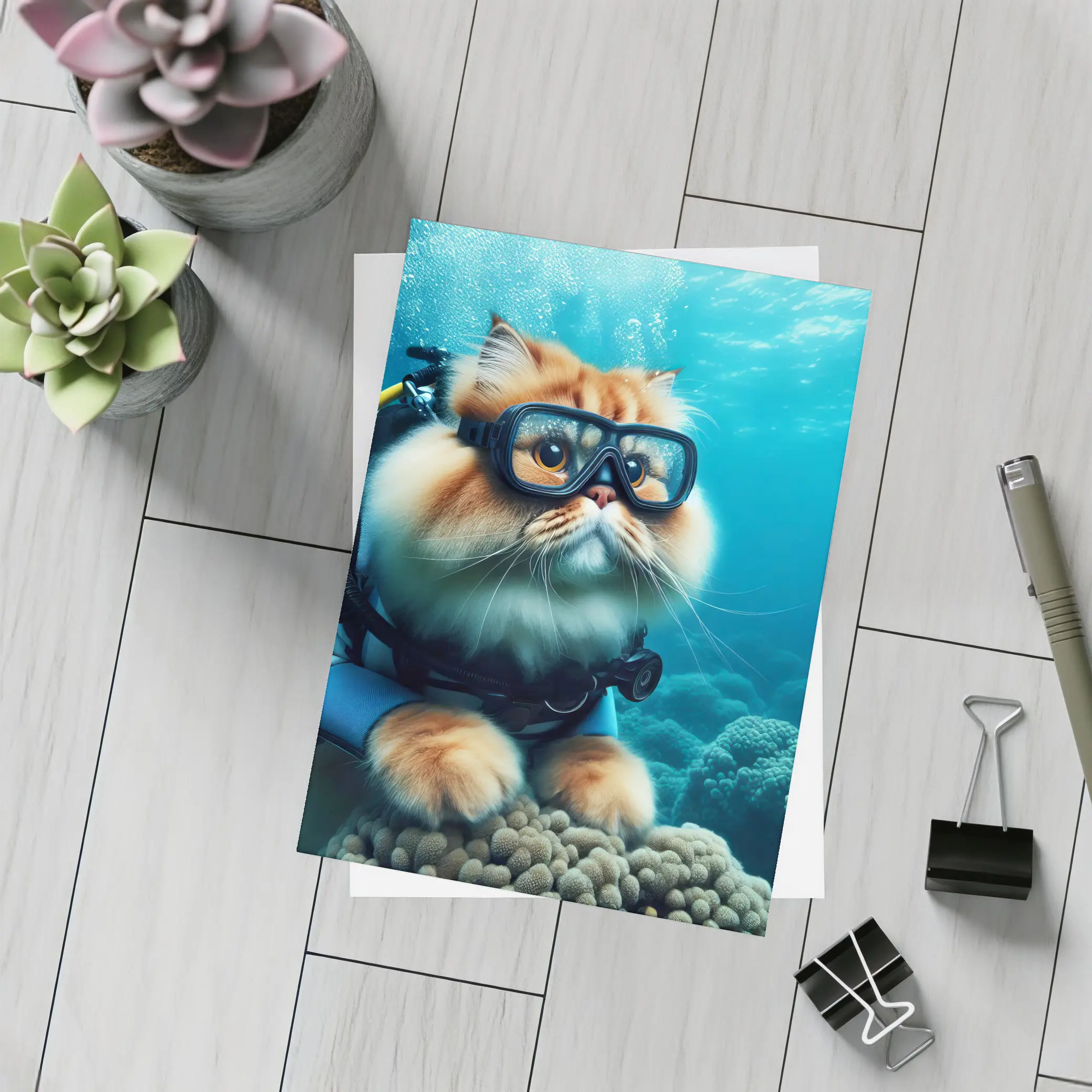 Persian Cat Scuba Diving Underwater Coral Reef – Postcards