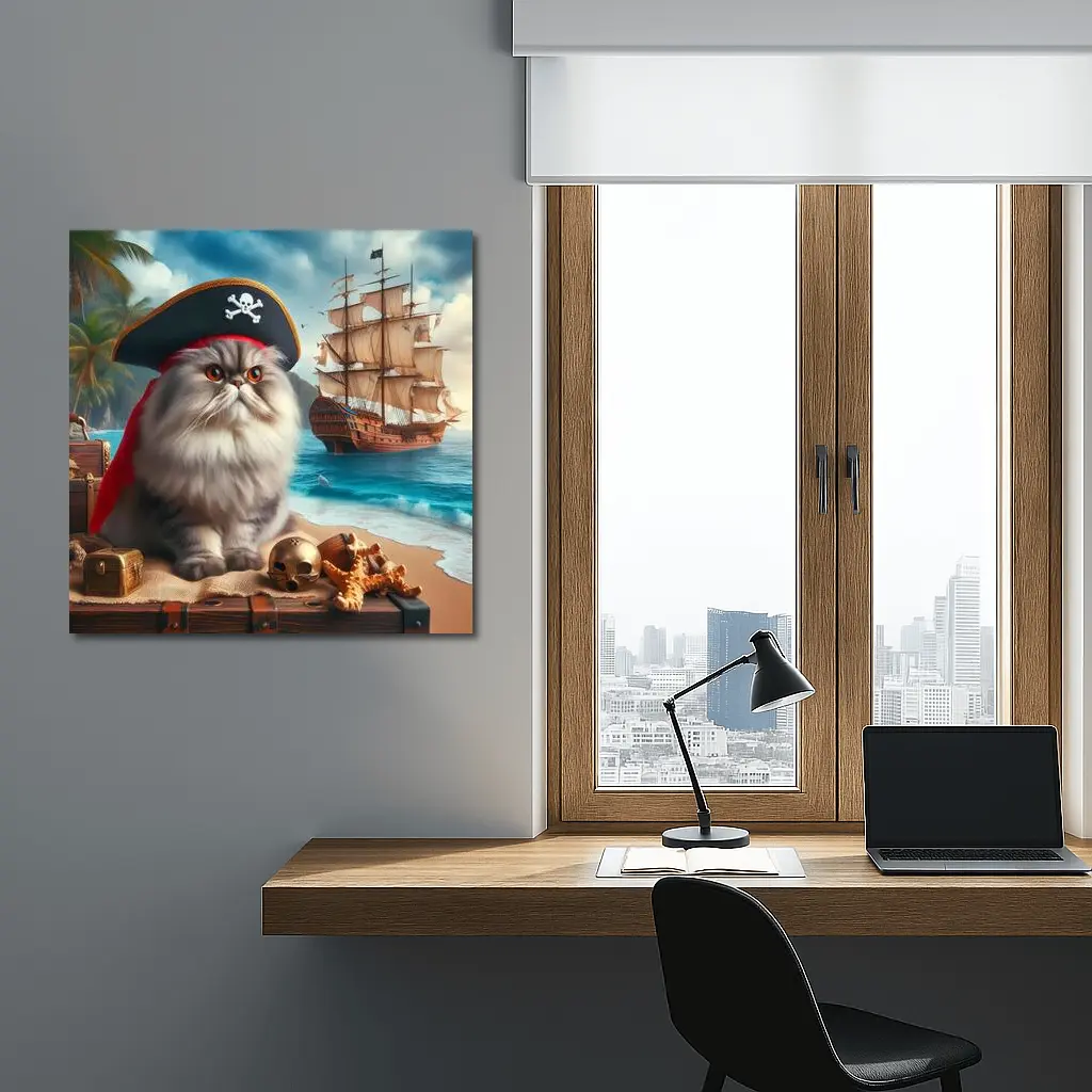 Persian Cat Pirate Hat Tropical Beach Ship – Wall Art