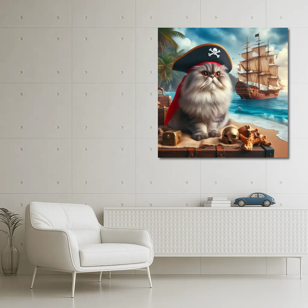 Persian Cat Pirate Hat Tropical Beach Ship – Wall Art