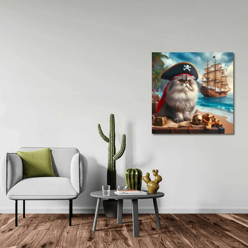Persian Cat Pirate Hat Tropical Beach Ship – Wall Art