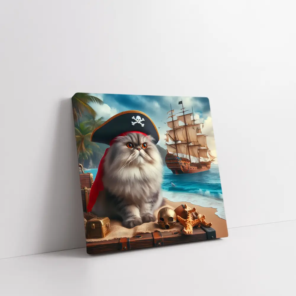 Persian Cat Pirate Hat Tropical Beach Ship – Wall Art