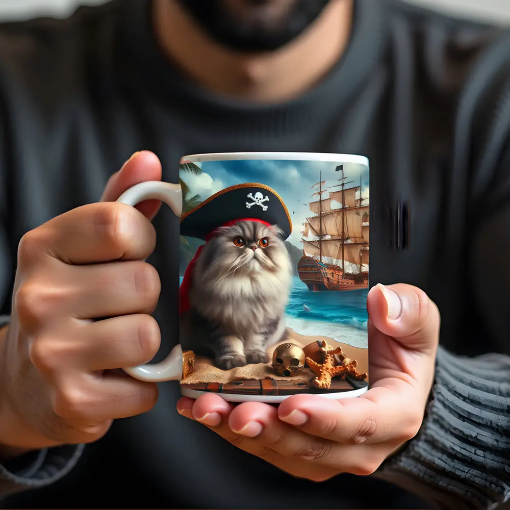 Persian Cat Pirate Hat Tropical Beach Ship – Mugs