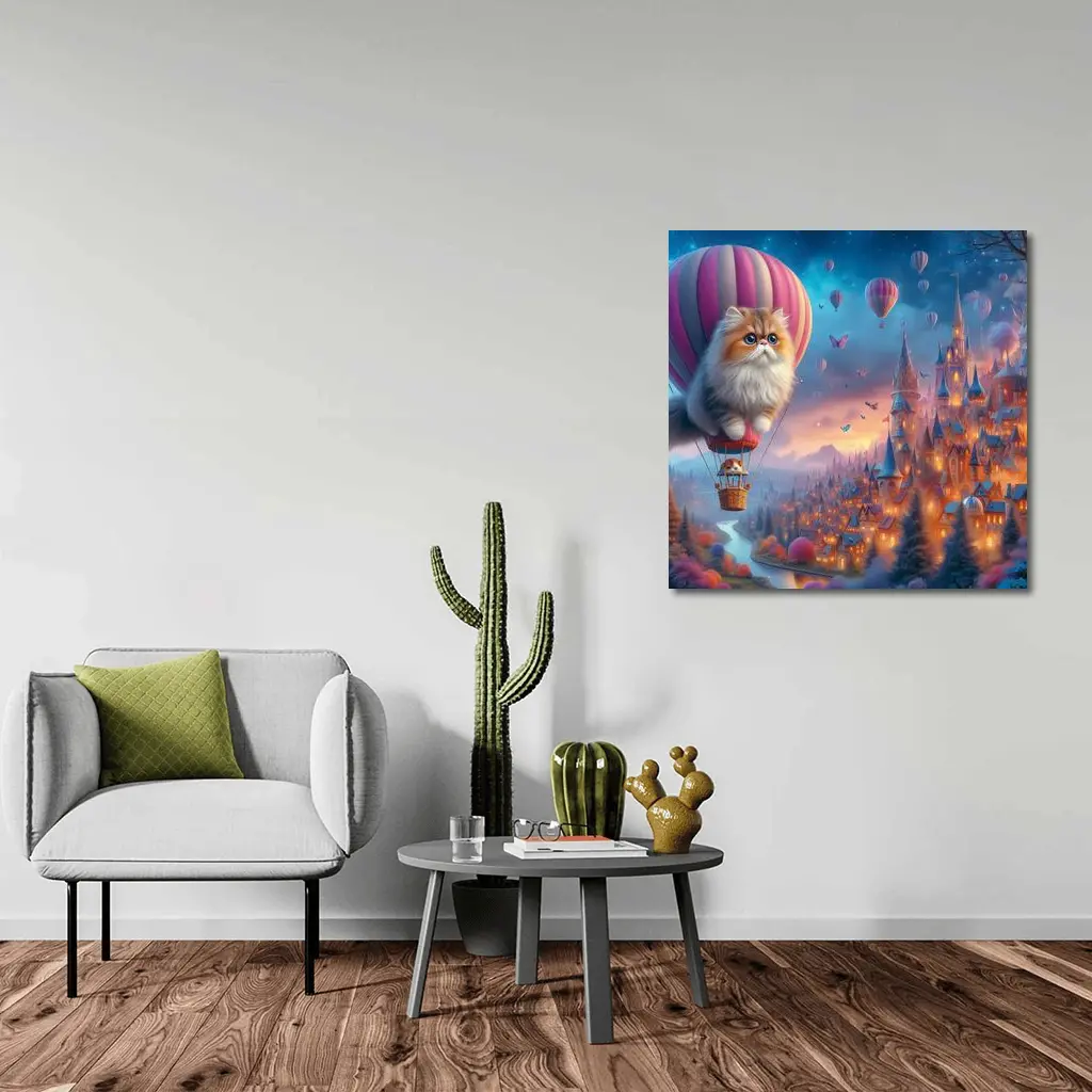 Persian Cat Hot Air Balloon Fantasy Castle – Wall Art