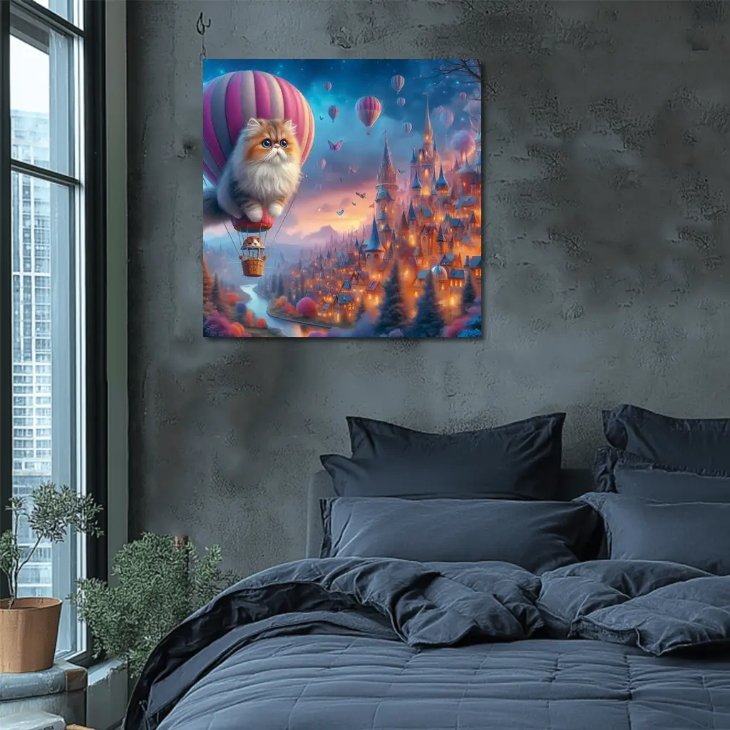 Persian Cat Hot Air Balloon Fantasy Castle – Wall Art