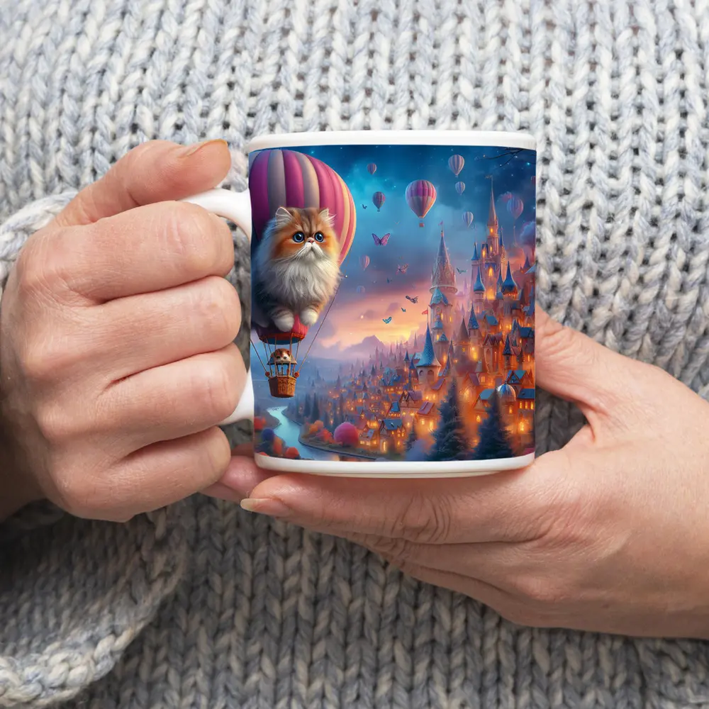 Persian Cat Hot Air Balloon Fantasy Castle – Mugs