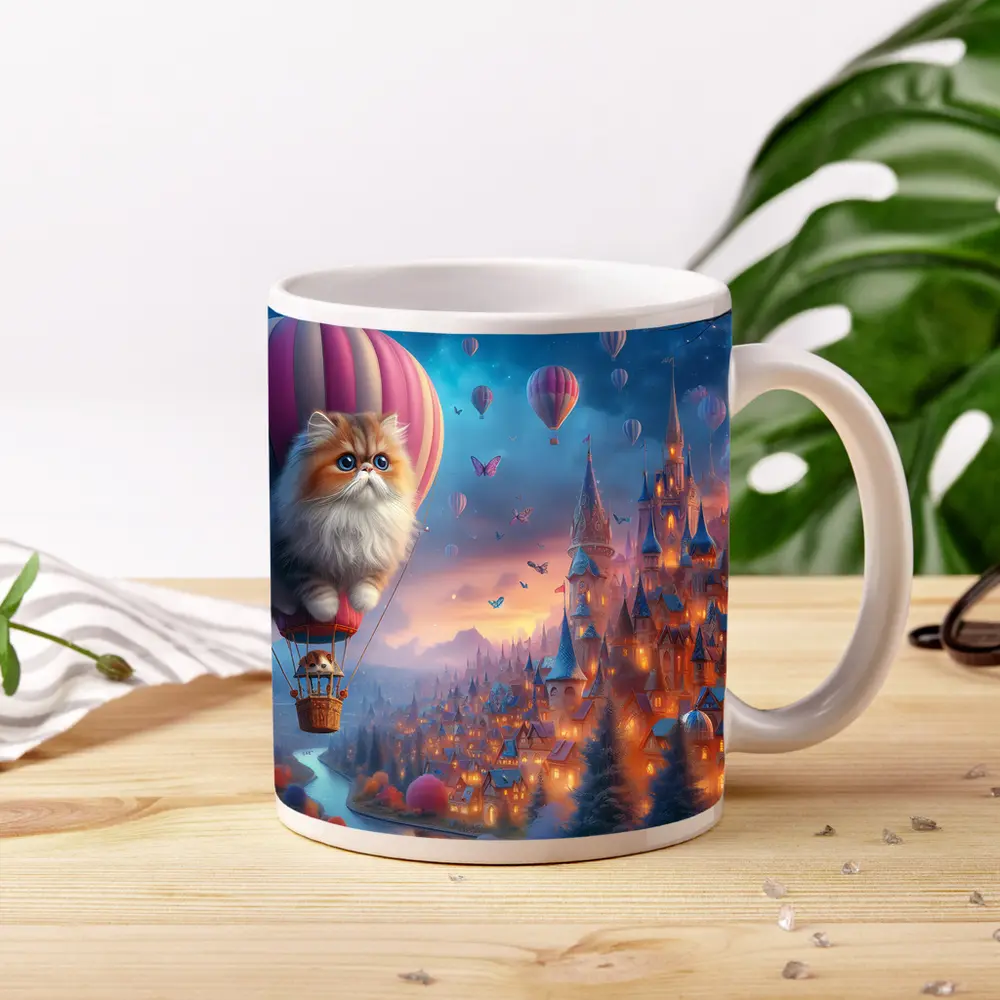 Persian Cat Hot Air Balloon Fantasy Castle – Mugs