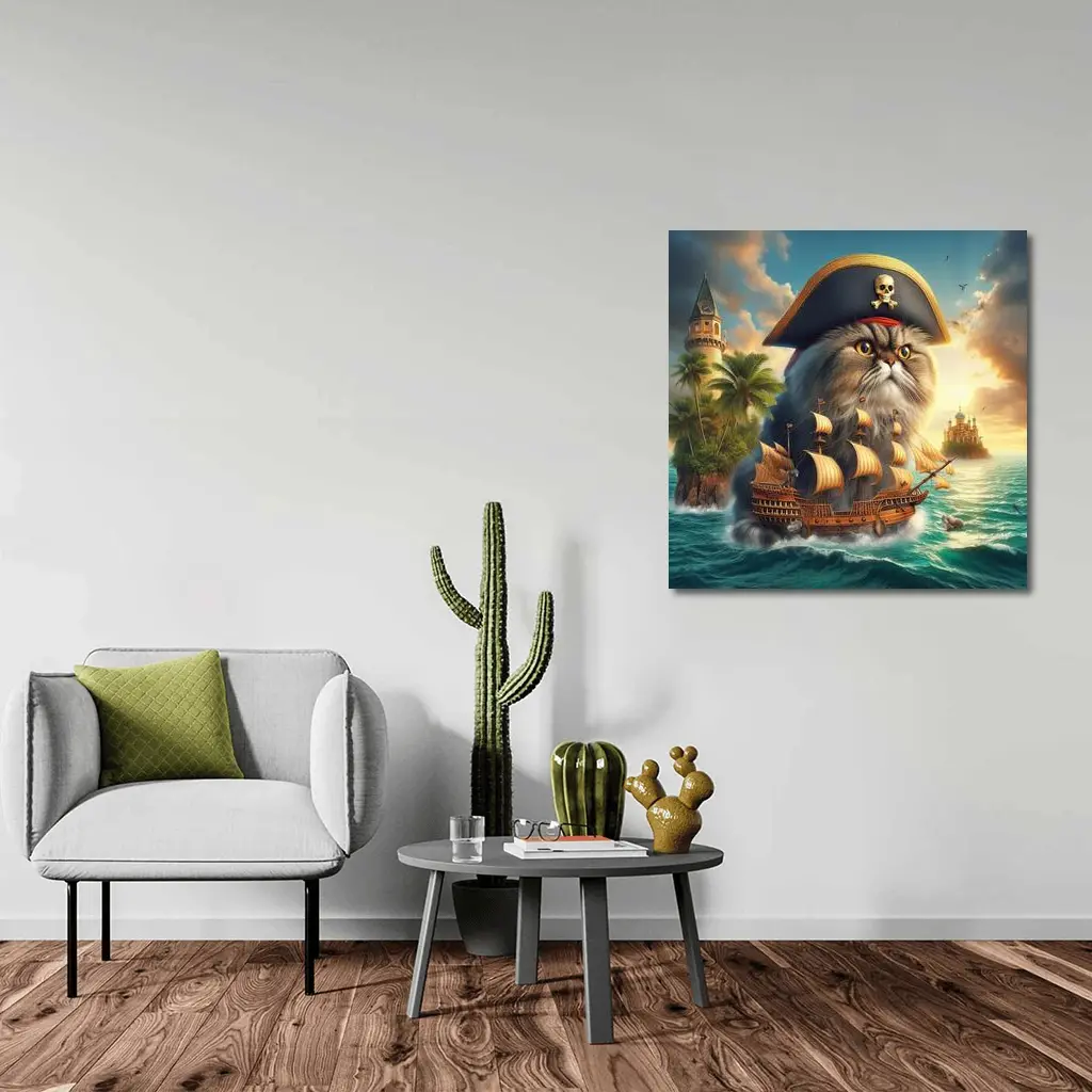 Persian Cat Pirate Captain Sailing Ocean Fantasy – Wall Art
