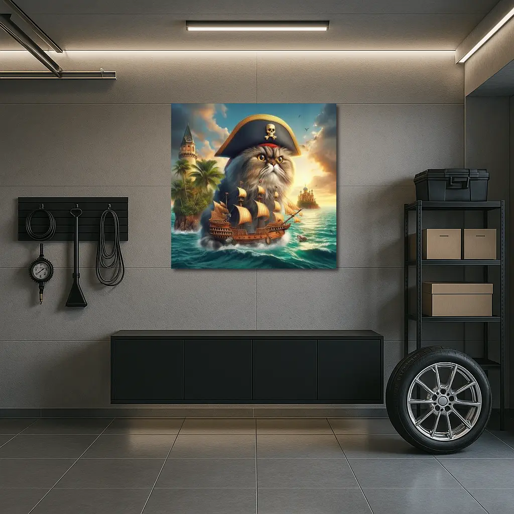 Persian Cat Pirate Captain Sailing Ocean Fantasy – Wall Art
