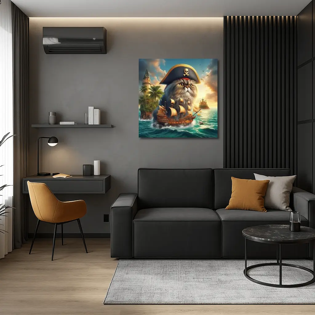 Persian Cat Pirate Captain Sailing Ocean Fantasy – Wall Art