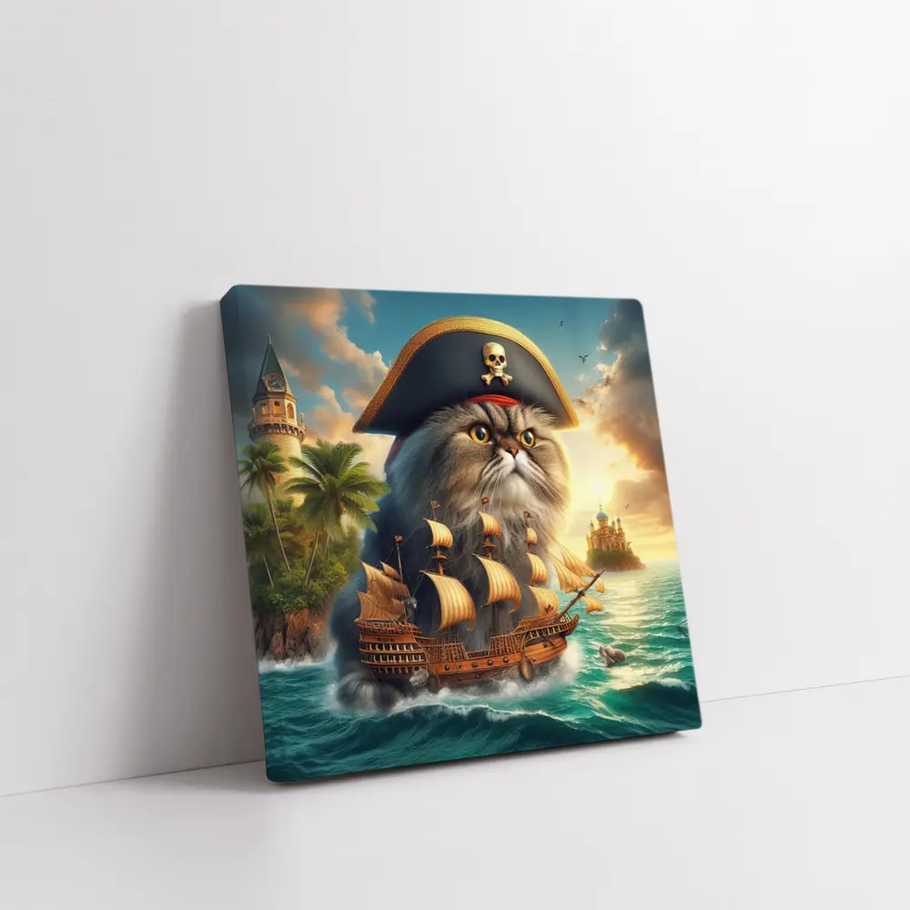 Persian Cat Pirate Captain Sailing Ocean Fantasy – Wall Art