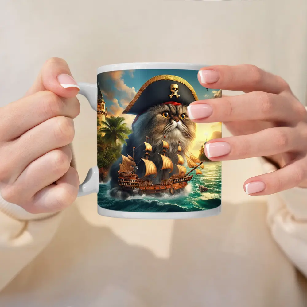 Persian Cat Pirate Captain Sailing Ocean Fantasy – Mugs