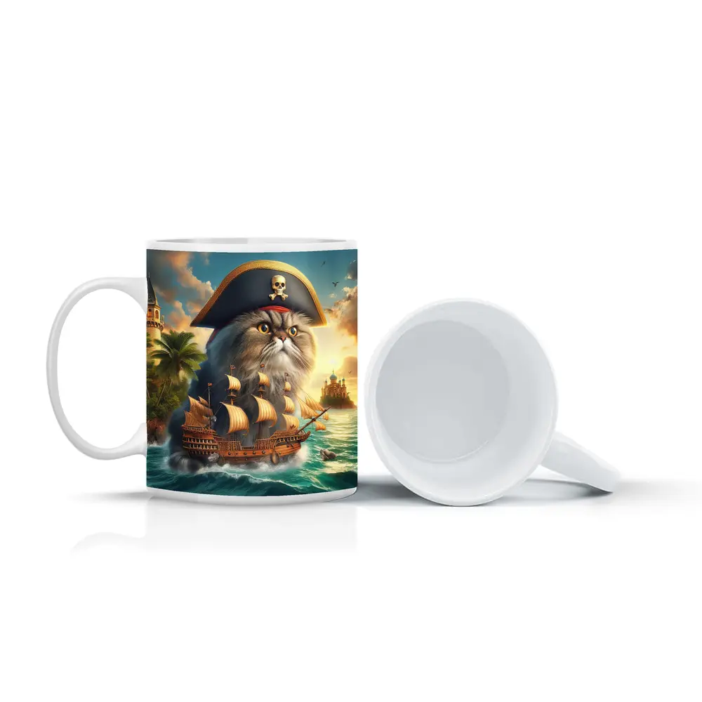 Persian Cat Pirate Captain Sailing Ocean Fantasy – Mugs