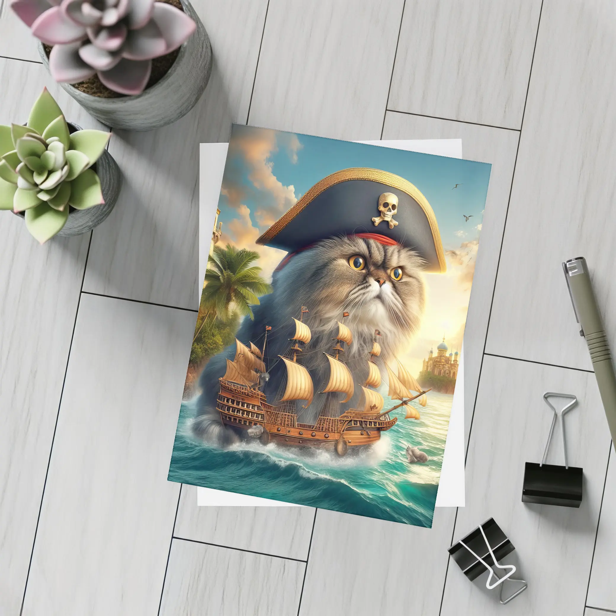 Persian Cat Pirate Captain Sailing Ocean Fantasy – Postcards