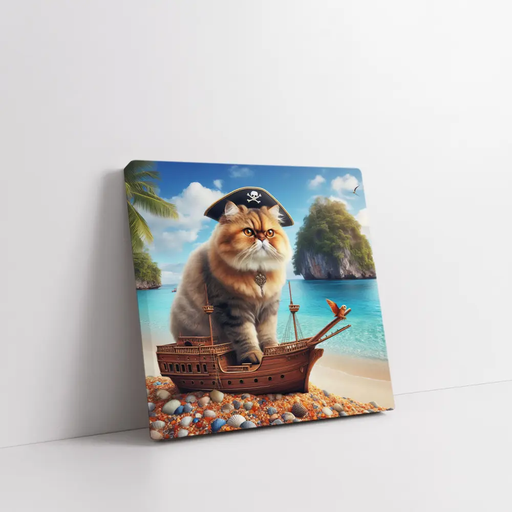Persian Cat Pirate Ship Tropical Beach – Wall Art