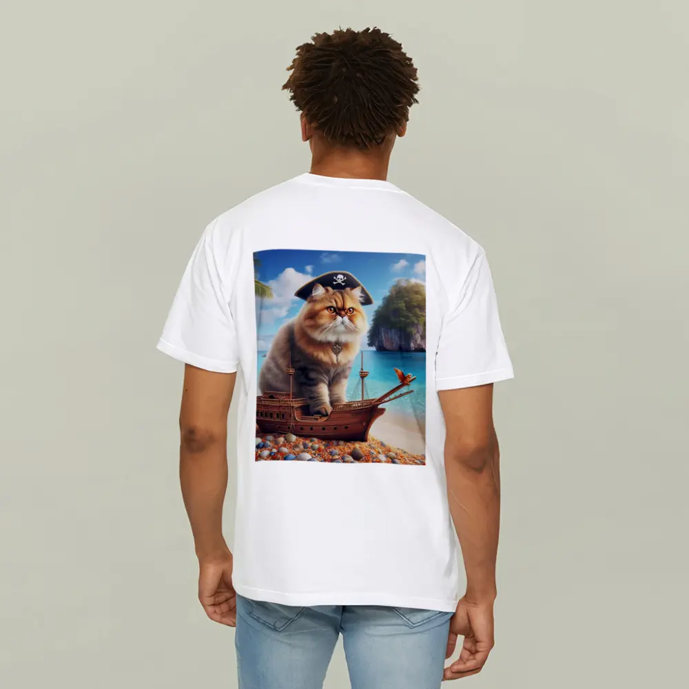 Persian Cat Pirate Ship Tropical Beach – T-Shirts