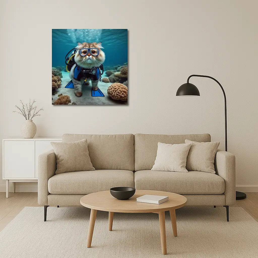 Exotic Shorthair Cat Scuba Diver Underwater Coral – Wall Art