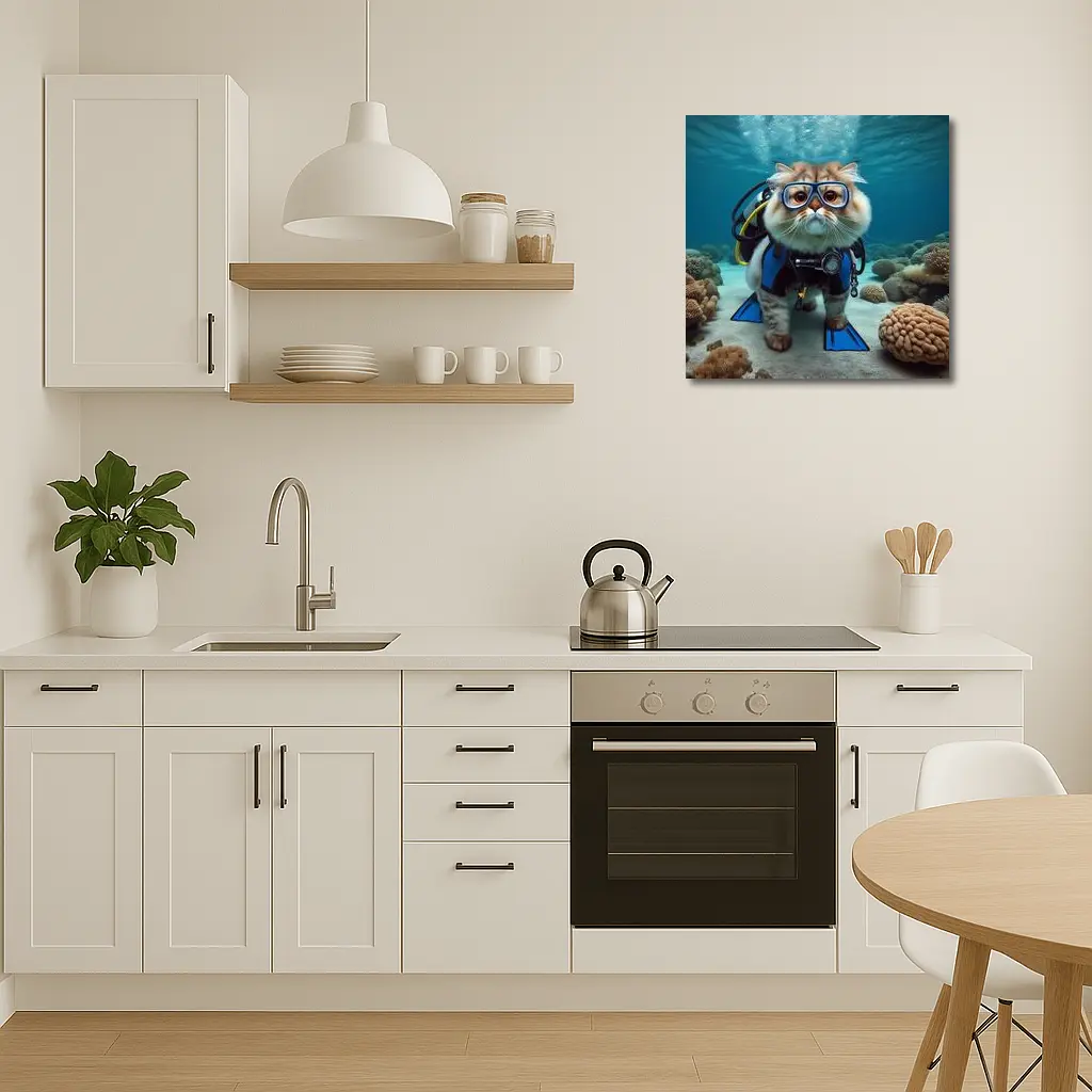 Exotic Shorthair Cat Scuba Diver Underwater Coral – Wall Art