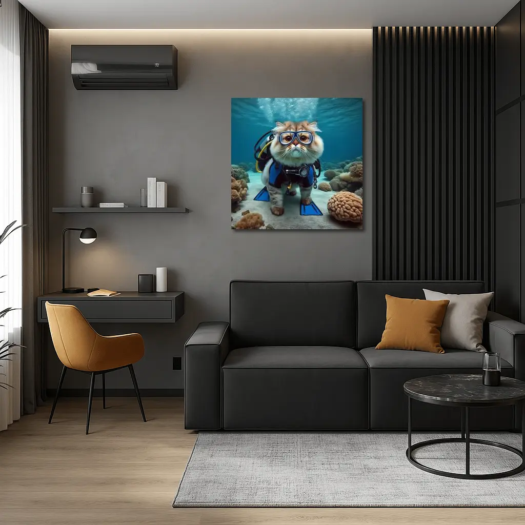 Exotic Shorthair Cat Scuba Diver Underwater Coral – Wall Art
