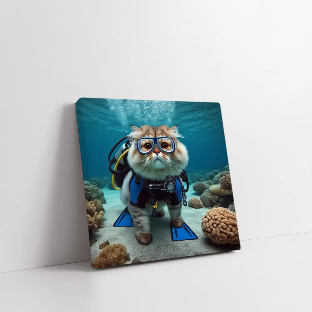 Exotic Shorthair Cat Scuba Diver Underwater Coral – Wall Art
