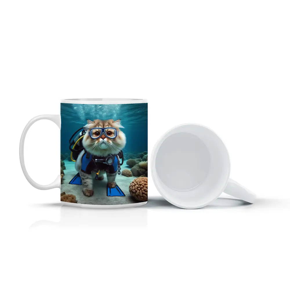 Exotic Shorthair Cat Scuba Diver Underwater Coral – Mugs