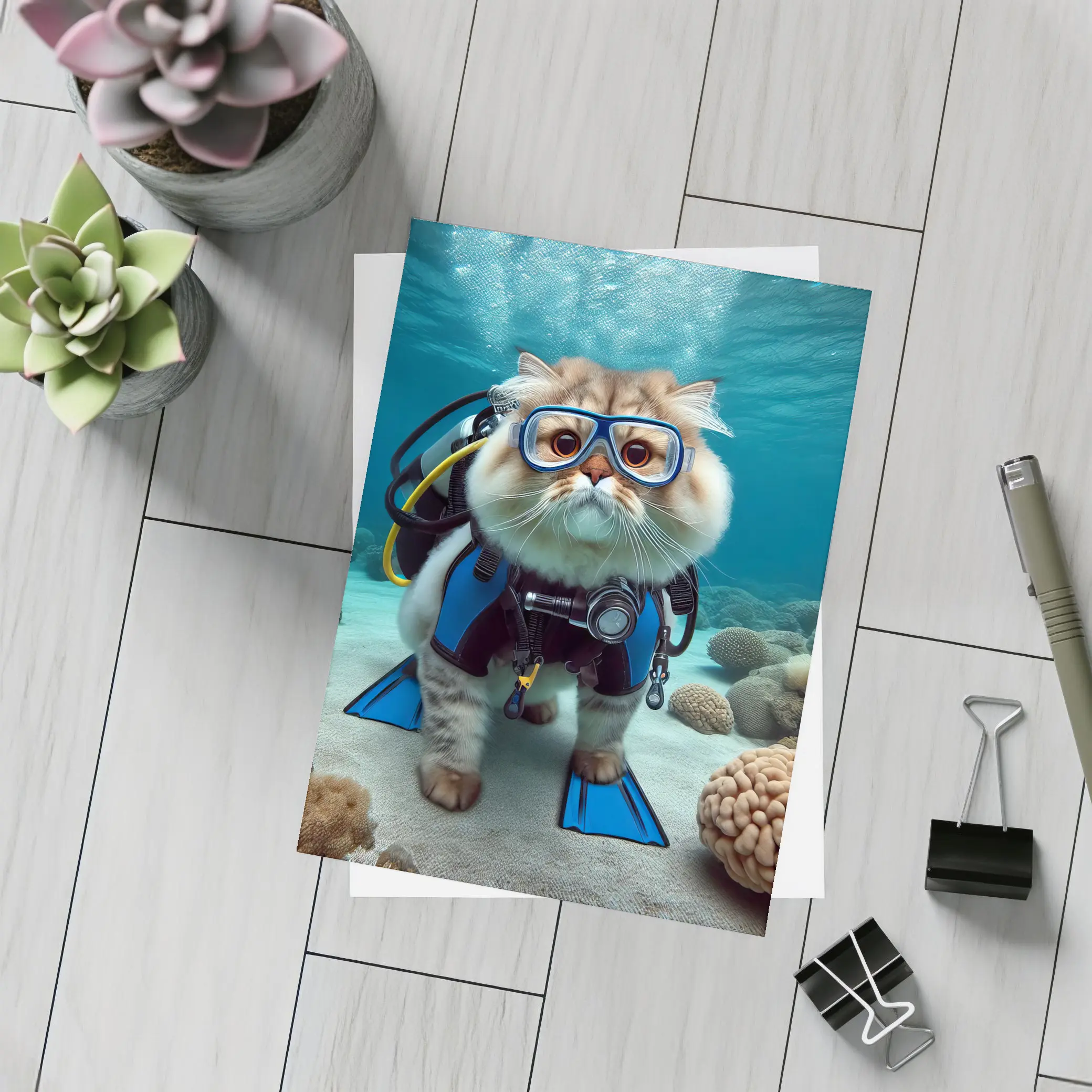 Exotic Shorthair Cat Scuba Diver Underwater Coral – Postcards