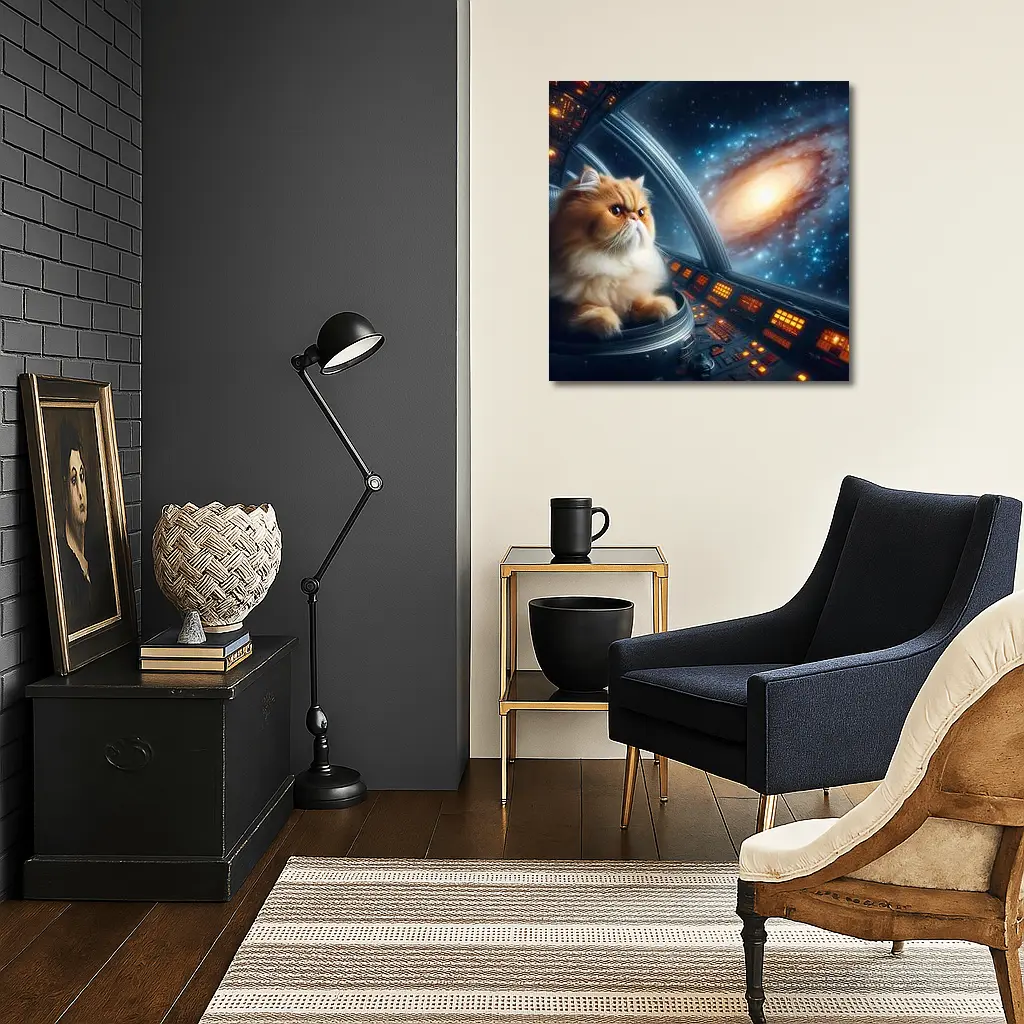 Persian Cat Piloting Spaceship Galaxy Background – Wall Art