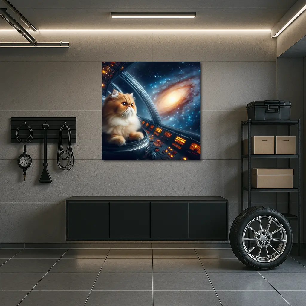 Persian Cat Piloting Spaceship Galaxy Background – Wall Art