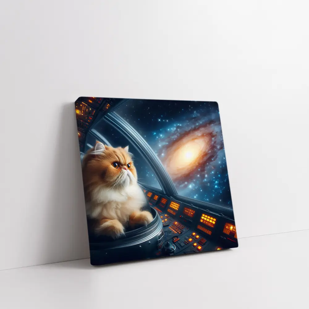 Persian Cat Piloting Spaceship Galaxy Background – Wall Art