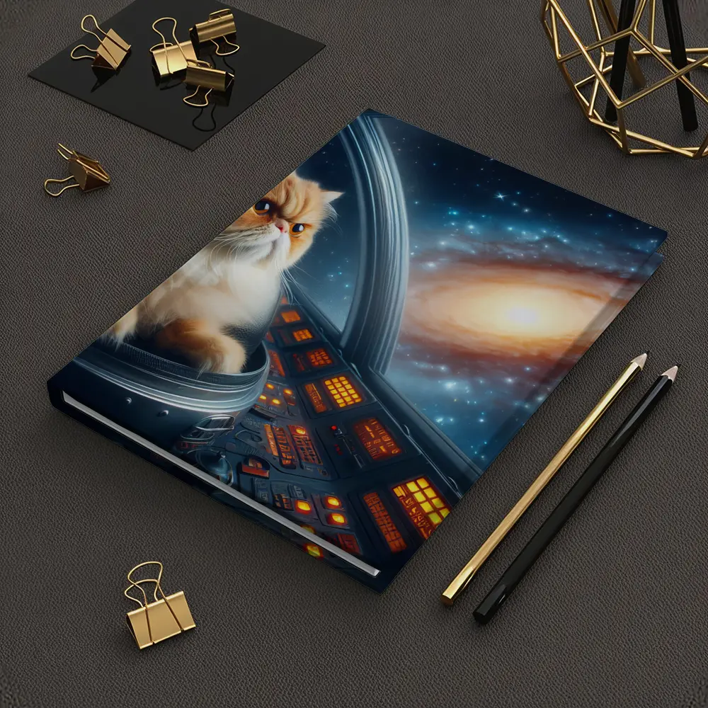 Persian Cat Piloting Spaceship Galaxy Background – Notebooks