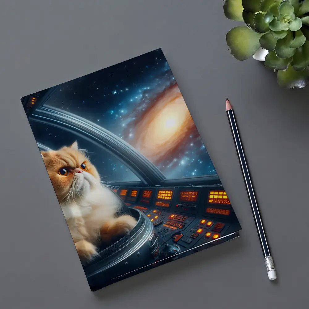 Persian Cat Piloting Spaceship Galaxy Background – Notebooks