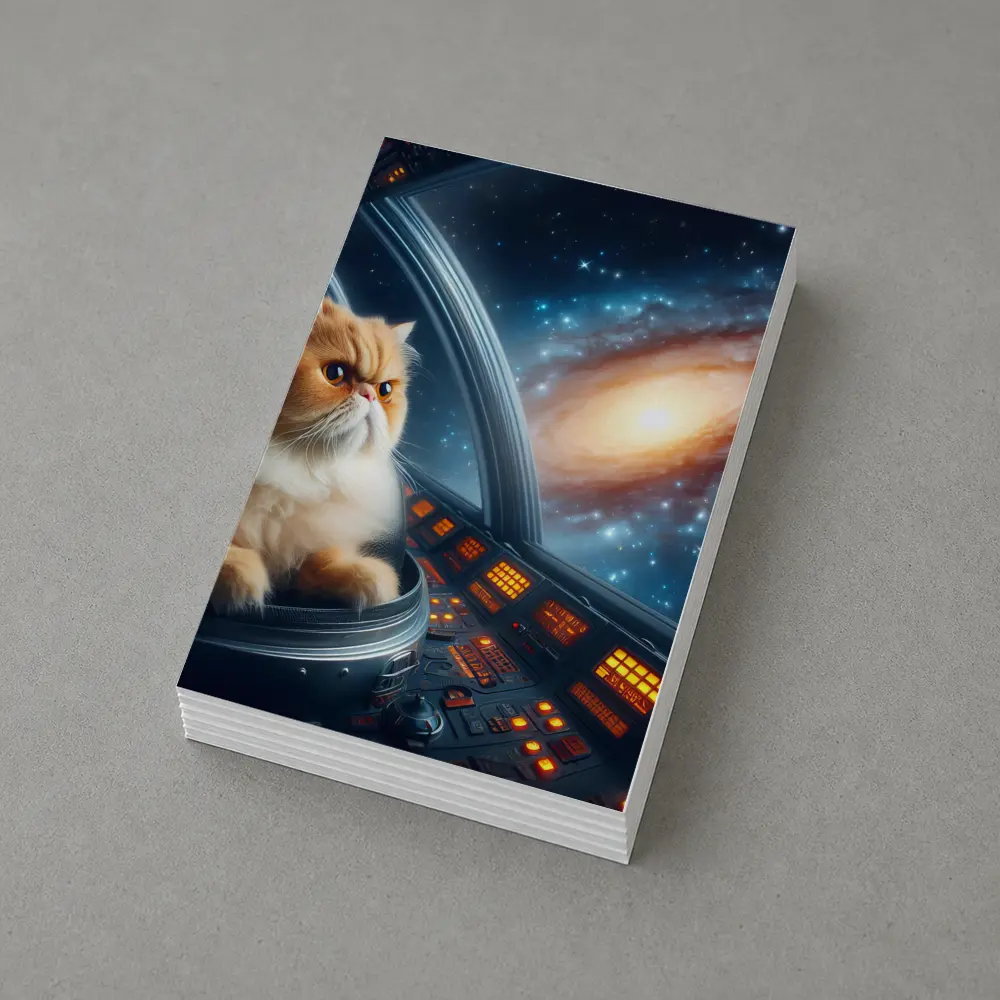 Persian Cat Piloting Spaceship Galaxy Background – Postcards