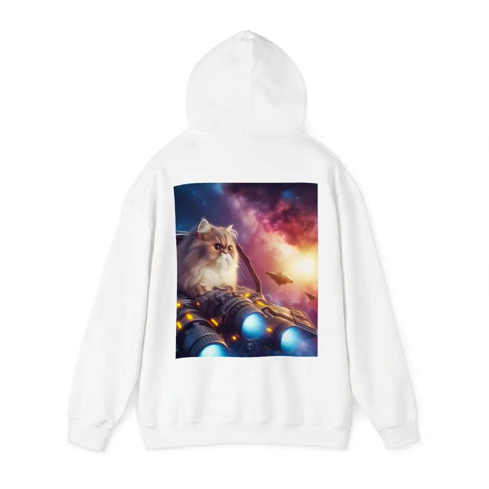 Persian Cat Riding Spaceship Galaxy Background – Hoodies