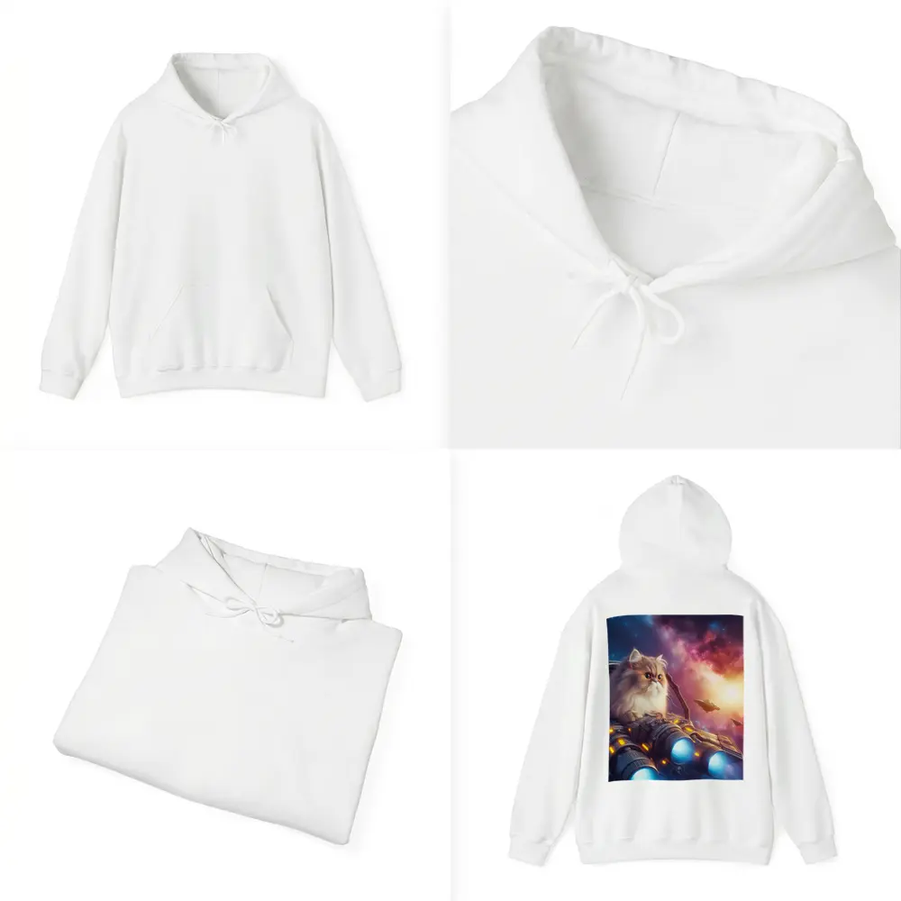 Persian Cat Riding Spaceship Galaxy Background – Hoodies
