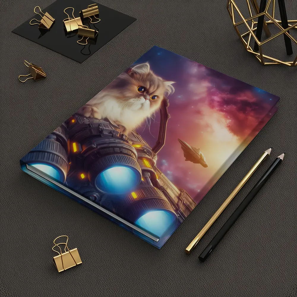 Persian Cat Riding Spaceship Galaxy Background – Notebooks