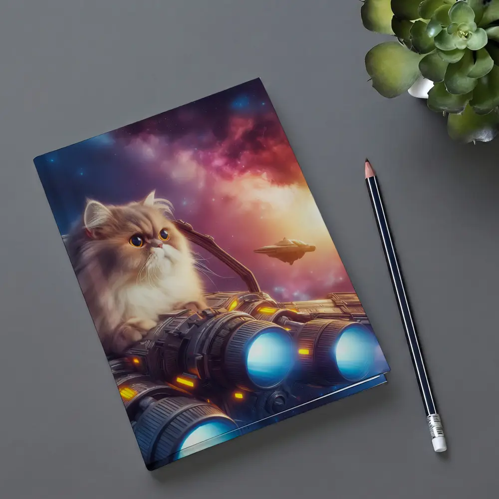Persian Cat Riding Spaceship Galaxy Background – Notebooks