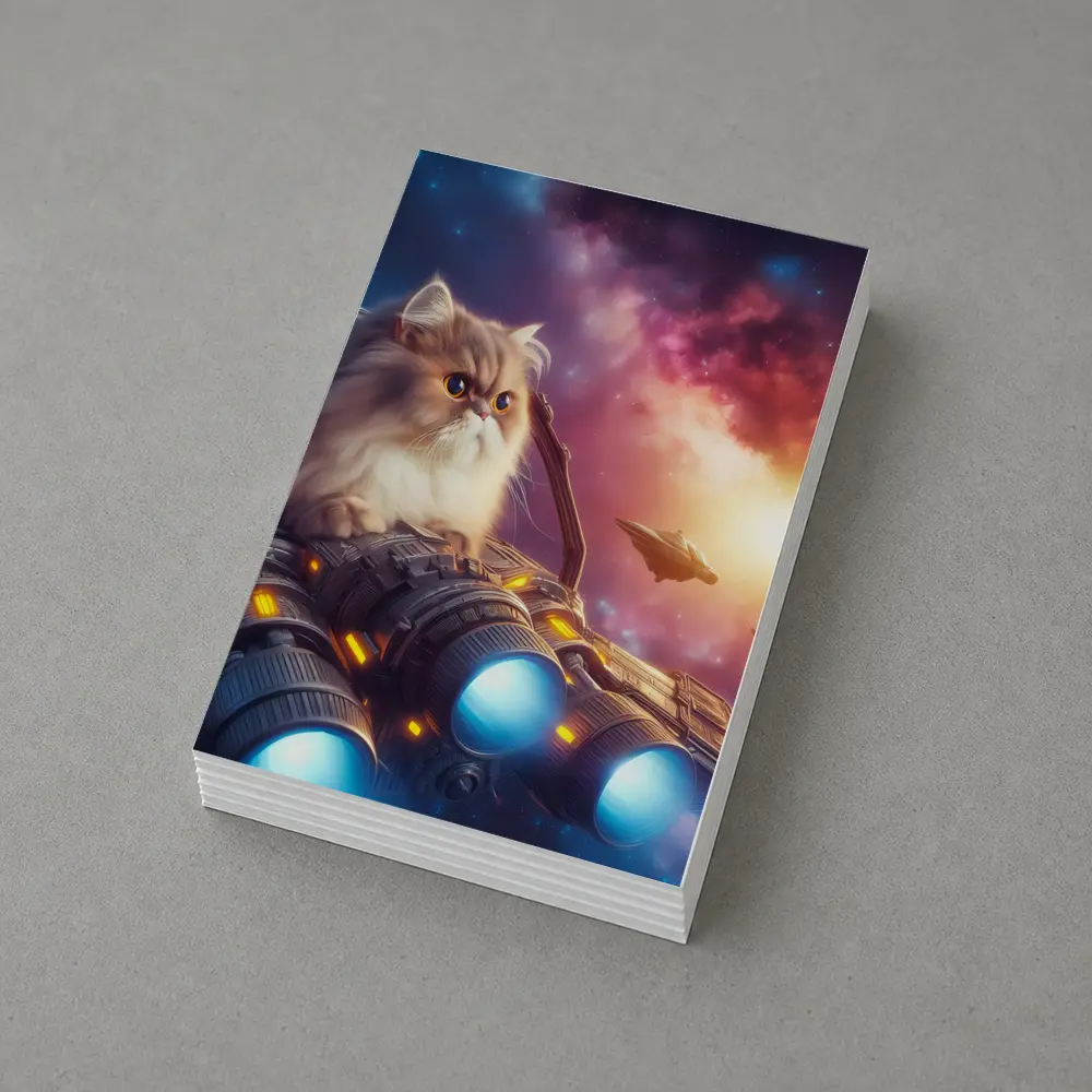 Persian Cat Riding Spaceship Galaxy Background – Postcards