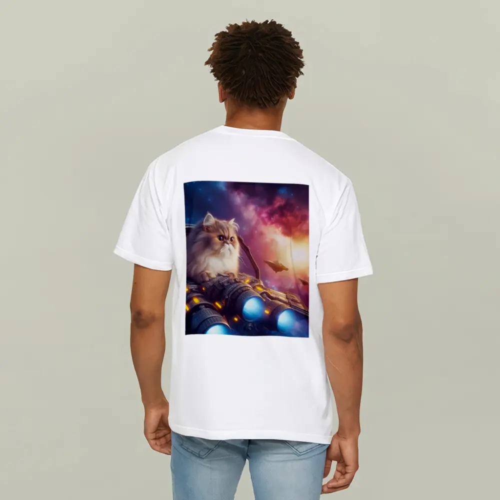 Persian Cat Riding Spaceship Galaxy Background – T-Shirts