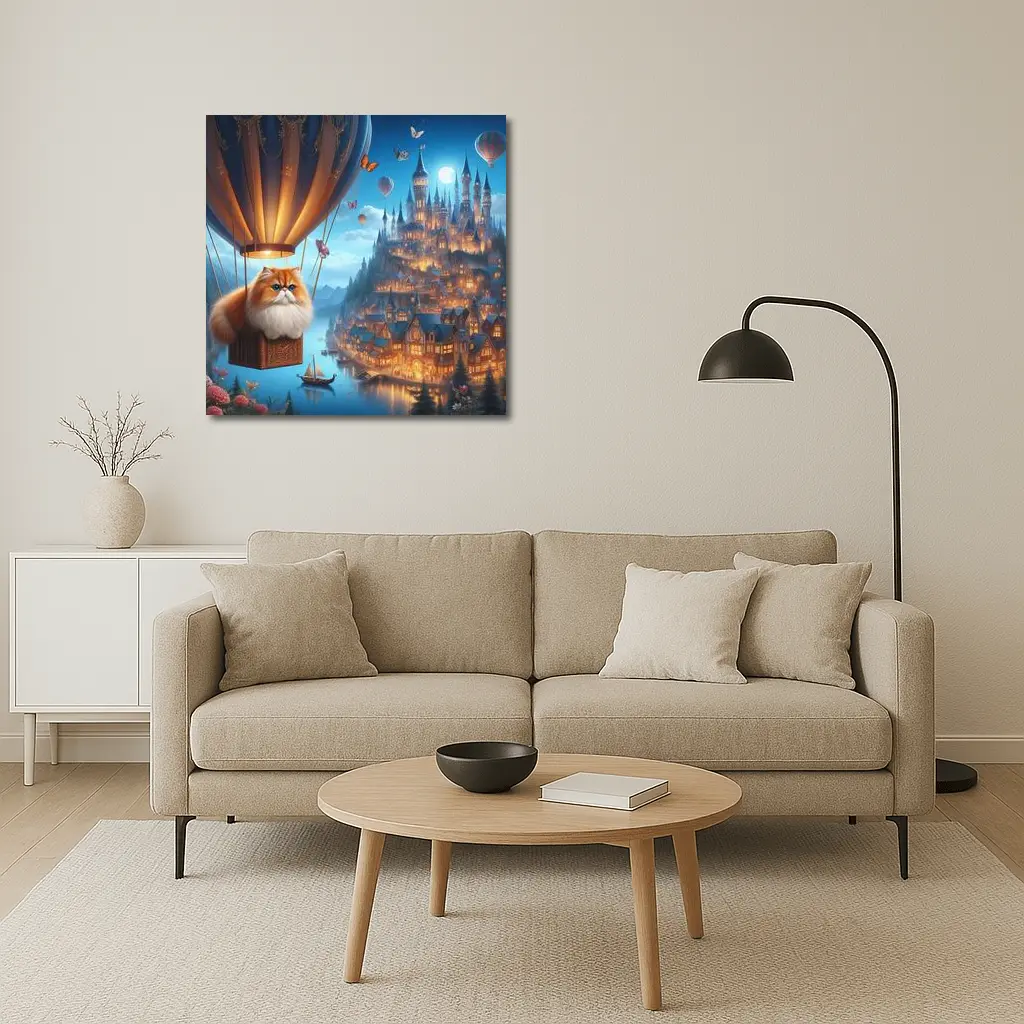 Persian Cat Hot Air Balloon Fantasy Castle – Wall Art