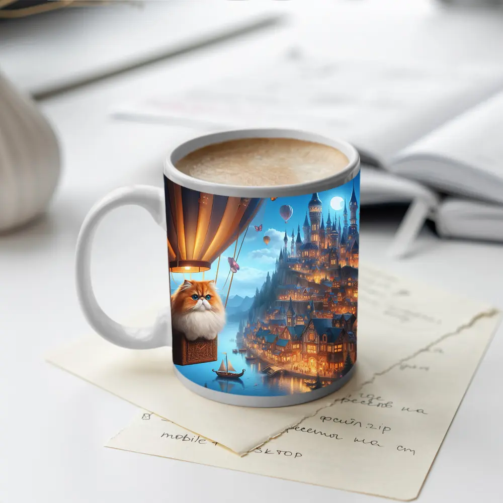 Persian Cat Hot Air Balloon Fantasy Castle – Mugs