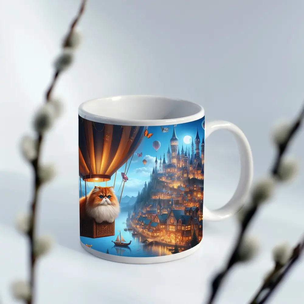 Persian Cat Hot Air Balloon Fantasy Castle – Mugs