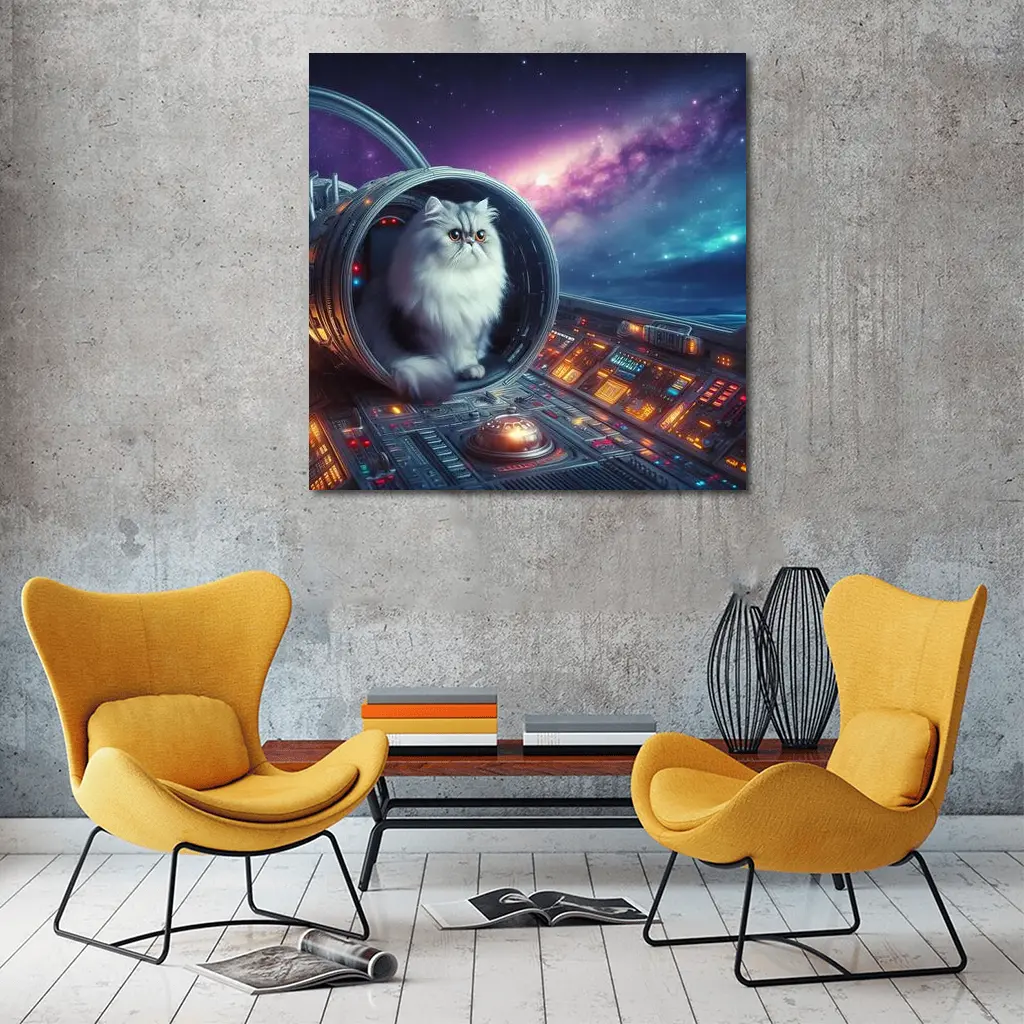 Persian Cat Inside Spaceship Cockpit Galaxy – Wall Art