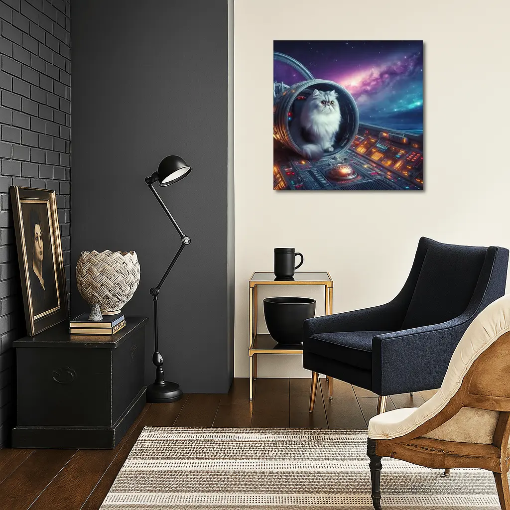 Persian Cat Inside Spaceship Cockpit Galaxy – Wall Art